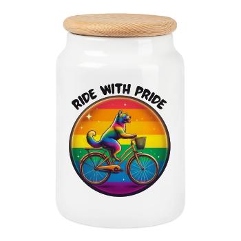 Ride with pride - Cookie Jar with Wooden Lid - white - Front