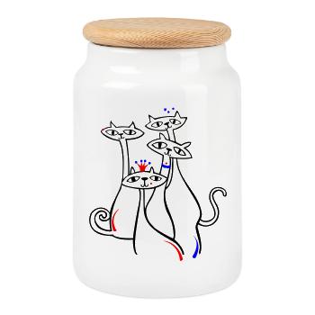 Katzen in Pose - Keksdose mit Holzdeckel - Weiß - Vorne