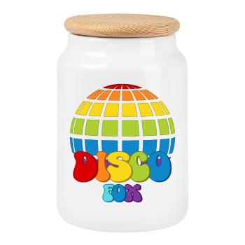 Disco Fox Disco Ball Groovy Discotheque Discofox - Cookie Jar with Wooden Lid - white - Front