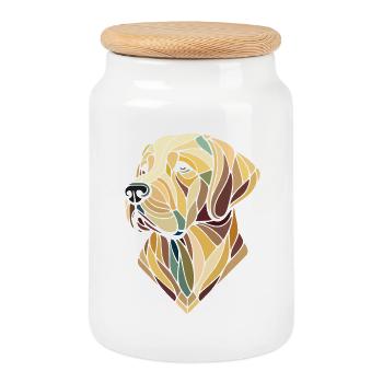 Tête labrador retriever art géométrique, polygone - Boîte à biscuits avec couvercle en bois - blanc - Devant