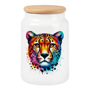 Cheetah - Cookie Jar with Wooden Lid - white - Front