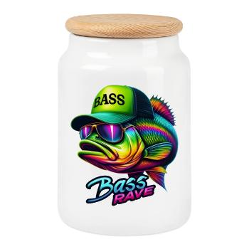 Gestreifter Bass Rave - Keksdose mit Holzdeckel - Weiß - Vorne