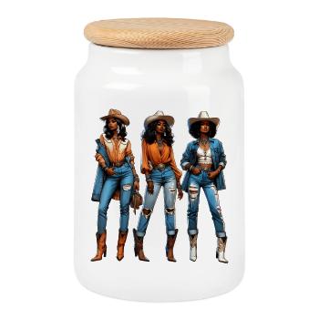 Black girl Western Rodeo Juneteenth Texas - Cookie Jar with Wooden Lid - white - Front