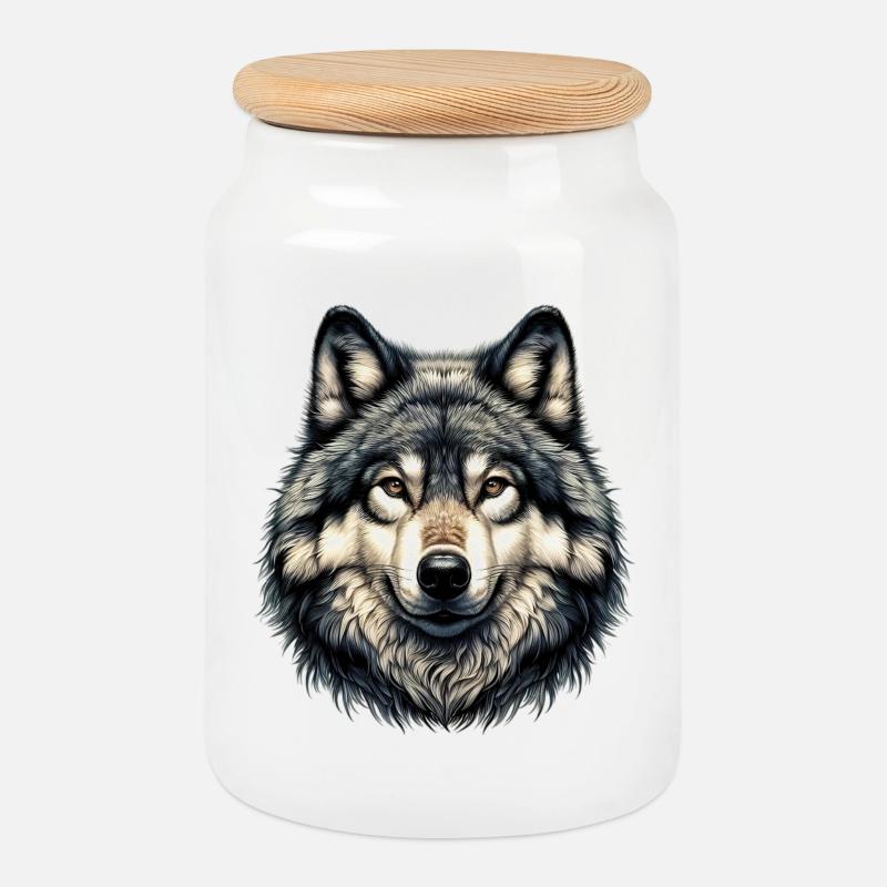 Wolf - Keksdose mit Holzdeckel - Weiß