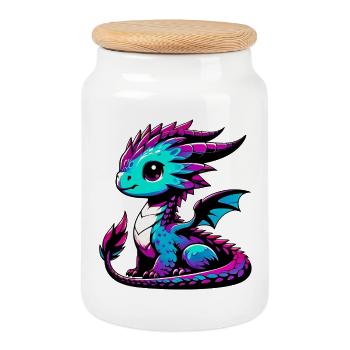 Dragon - Cookie Jar with Wooden Lid - white - Front