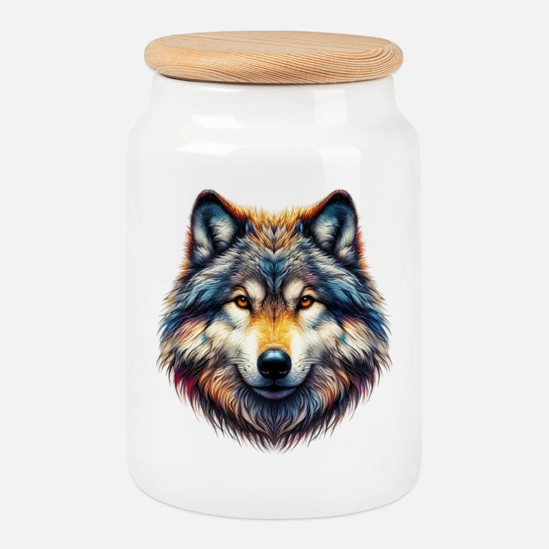 Wolf - Keksdose mit Holzdeckel - Weiß