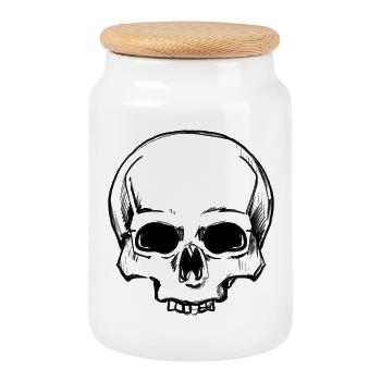 Skull - Bleistift-Zeichnung - Keksdose mit Holzdeckel - Weiß - Vorne
