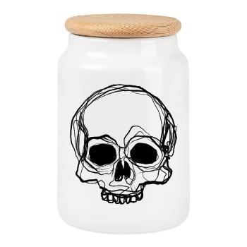 Skull - Bleistift-Zeichnung - Keksdose mit Holzdeckel - Weiß - Vorne