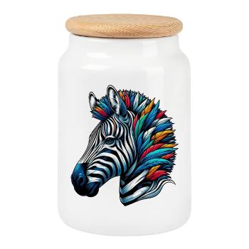 Zèbre - Boîte à biscuits avec couvercle en bois - blanc - Devant