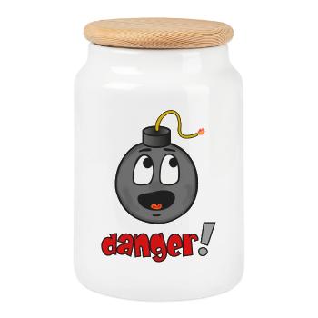Danger Visage Explosif - Émoticône Drôle - Boîte à biscuits avec couvercle en bois - blanc - Devant