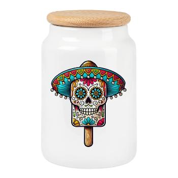 witziges Skull-Eis-Motiv - Día de Muertos - Keksdose mit Holzdeckel - Weiß - Vorne