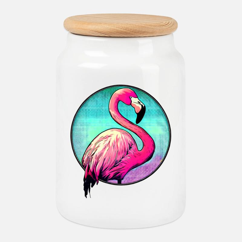 Flamingo - Keksdose mit Holzdeckel - Weiß