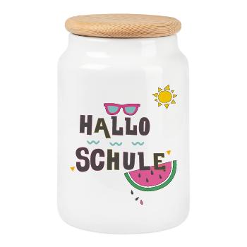 Hallo Schule, Einschulung - Keksdose mit Holzdeckel - Weiß - Vorne