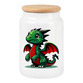 Dragon - Boîte à biscuits avec couvercle en bois - blanc - Devant