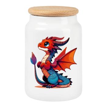 Dragon - Boîte à biscuits avec couvercle en bois - blanc - Devant
