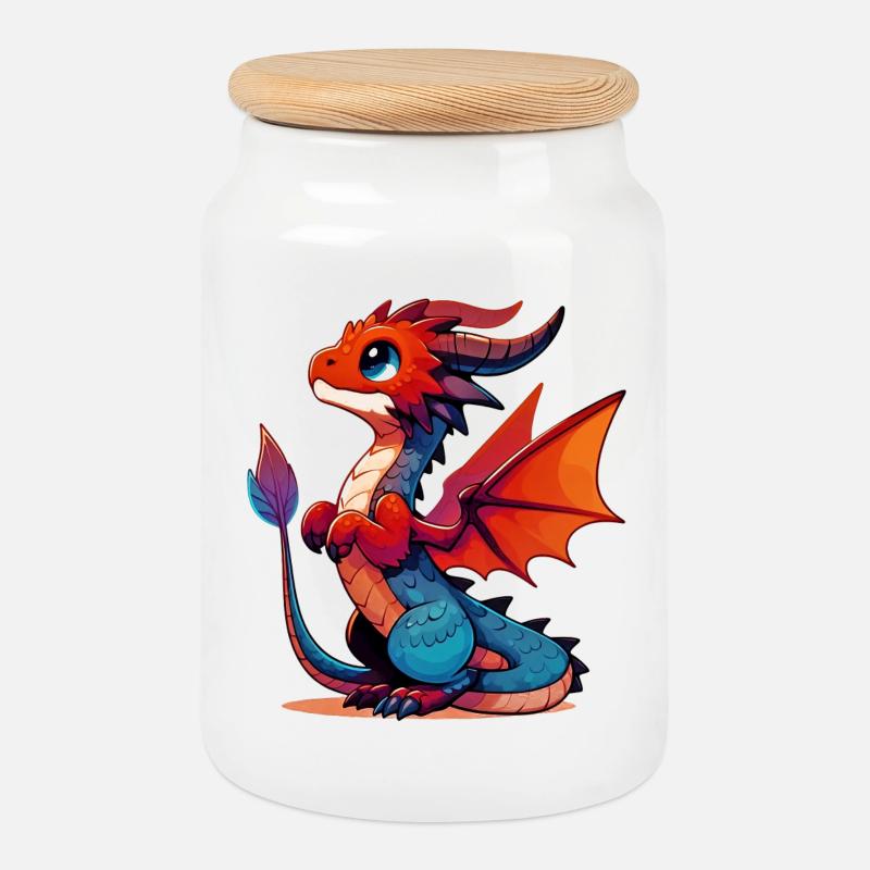 Drache - Keksdose mit Holzdeckel - Weiß
