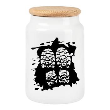 Twin Trails - Empreintes de chaussures [Noir] - Boîte à biscuits avec couvercle en bois - blanc - Devant