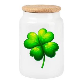 Four-leaf clover - Cookie Jar with Wooden Lid - white - Front