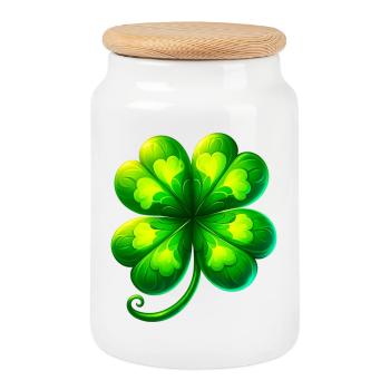 Four-leaf clover - Cookie Jar with Wooden Lid - white - Front
