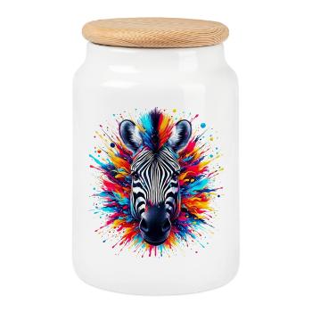 Zebra - Cookie Jar with Wooden Lid - white - Front