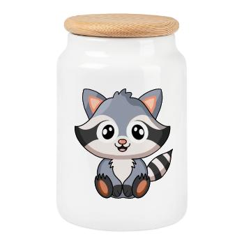 Raccoon - Cookie Jar with Wooden Lid - white - Front