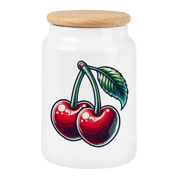 Cerises en forme de cœur : l’amour en pleine forme - Boîte à biscuits avec couvercle en bois - blanc - Devant