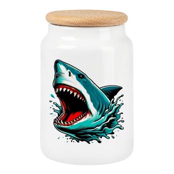 Requin - Boîte à biscuits avec couvercle en bois - blanc - Devant