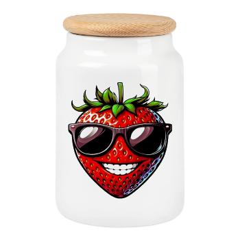 Fraise avec lunettes de soleil - Boîte à biscuits avec couvercle en bois - blanc - Devant