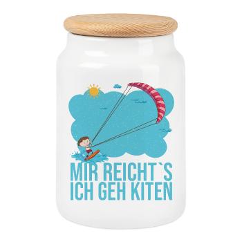 Mir reicht es ich geh kiten das ist mein Hobby - Keksdose mit Holzdeckel - Weiß - Vorne