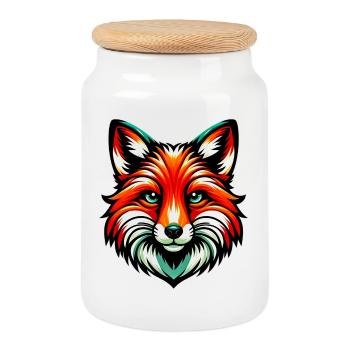 Fox - Cookie Jar with Wooden Lid - white - Front