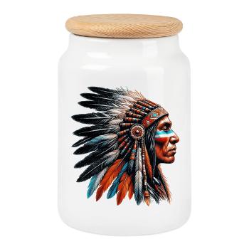 American Indian American - Cookie Jar with Wooden Lid - white - Front