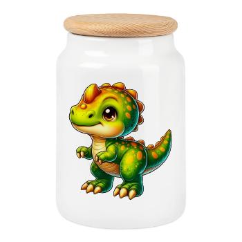 Dinosaur - Cookie Jar with Wooden Lid - white - Front