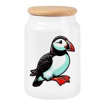 Macareux - Boîte à biscuits avec couvercle en bois - blanc - Devant