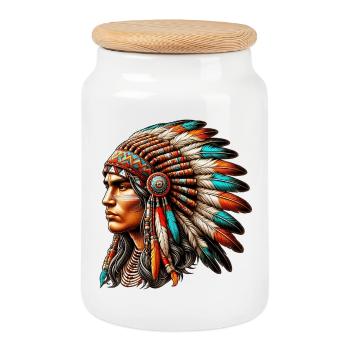 Amerikanisch, Indianer, Amerikaner - Keksdose mit Holzdeckel - Weiß - Vorne