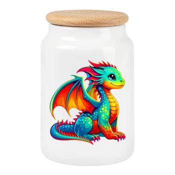 Dragon - Cookie Jar with Wooden Lid - white - Front