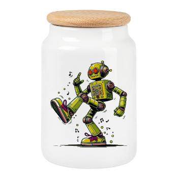 Extraterrestrial alien robot dances - Cookie Jar with Wooden Lid - white - Front