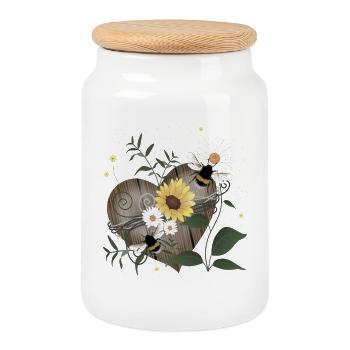 Hummel Herz Holz Blüten - Keksdose mit Holzdeckel - Weiß - Vorne