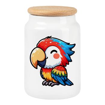 Parrot - Cookie Jar with Wooden Lid - white - Front