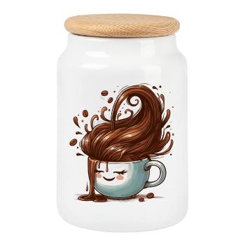 Good Mood Coffee Mug Gift - Cookie Jar with Wooden Lid - white - Front