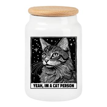 Katzenmensch Katze Haustier statement - Keksdose mit Holzdeckel - Weiß - Vorne