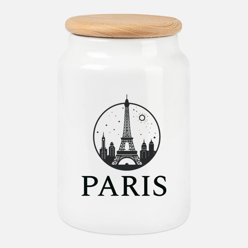 Paris Eiffelturm Silhouette im Kreis - Keksdose mit Holzdeckel - Weiß