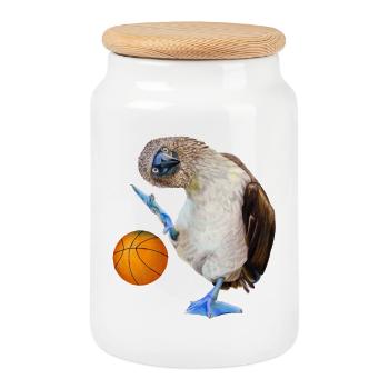 Basket-ball à pieds bleus - Boîte à biscuits avec couvercle en bois - blanc - Devant