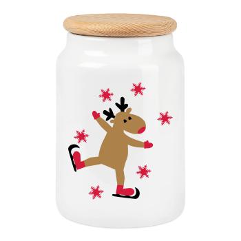 Drôle d’orignal pour Noël - Boîte à biscuits avec couvercle en bois - blanc - Devant
