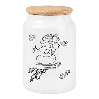 Snowman with Sleigh Christmas - Cookie Jar with Wooden Lid - white - Front