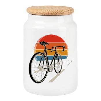 Fahrradtour bei Sonnenuntergang - Keksdose mit Holzdeckel - Weiß - Vorne