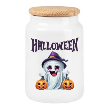 Halloween Ghost Halloween Party - Cookie Jar with Wooden Lid - white - Front