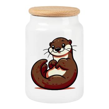 Otter - Keksdose mit Holzdeckel - Weiß - Vorne