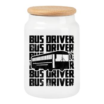 bus driver - Cookie Jar with Wooden Lid - white - Front