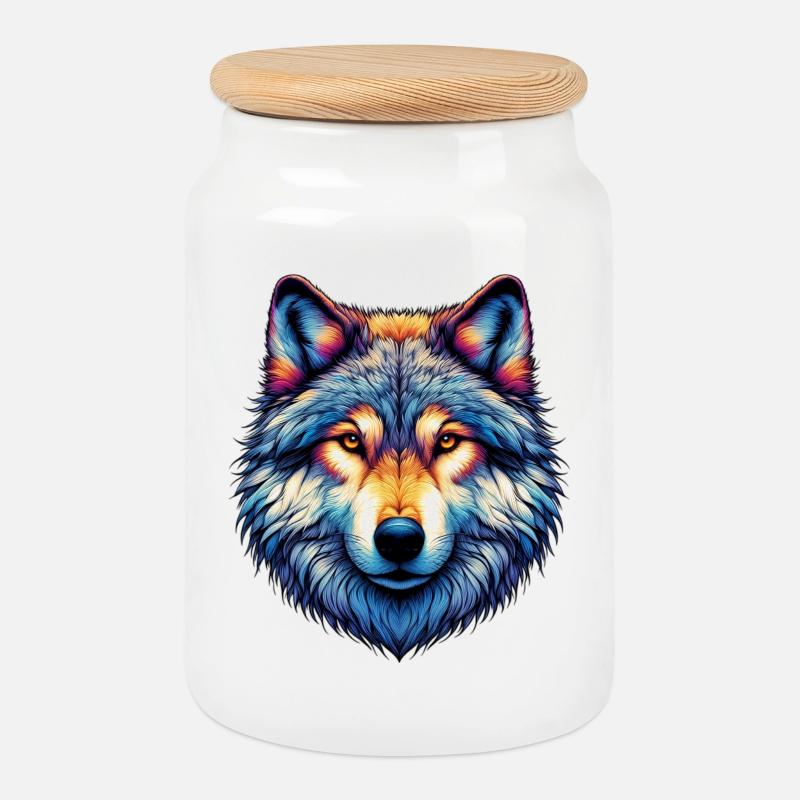 Wolf - Keksdose mit Holzdeckel - Weiß