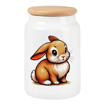 Rabbit - Cookie Jar with Wooden Lid - white - Front
